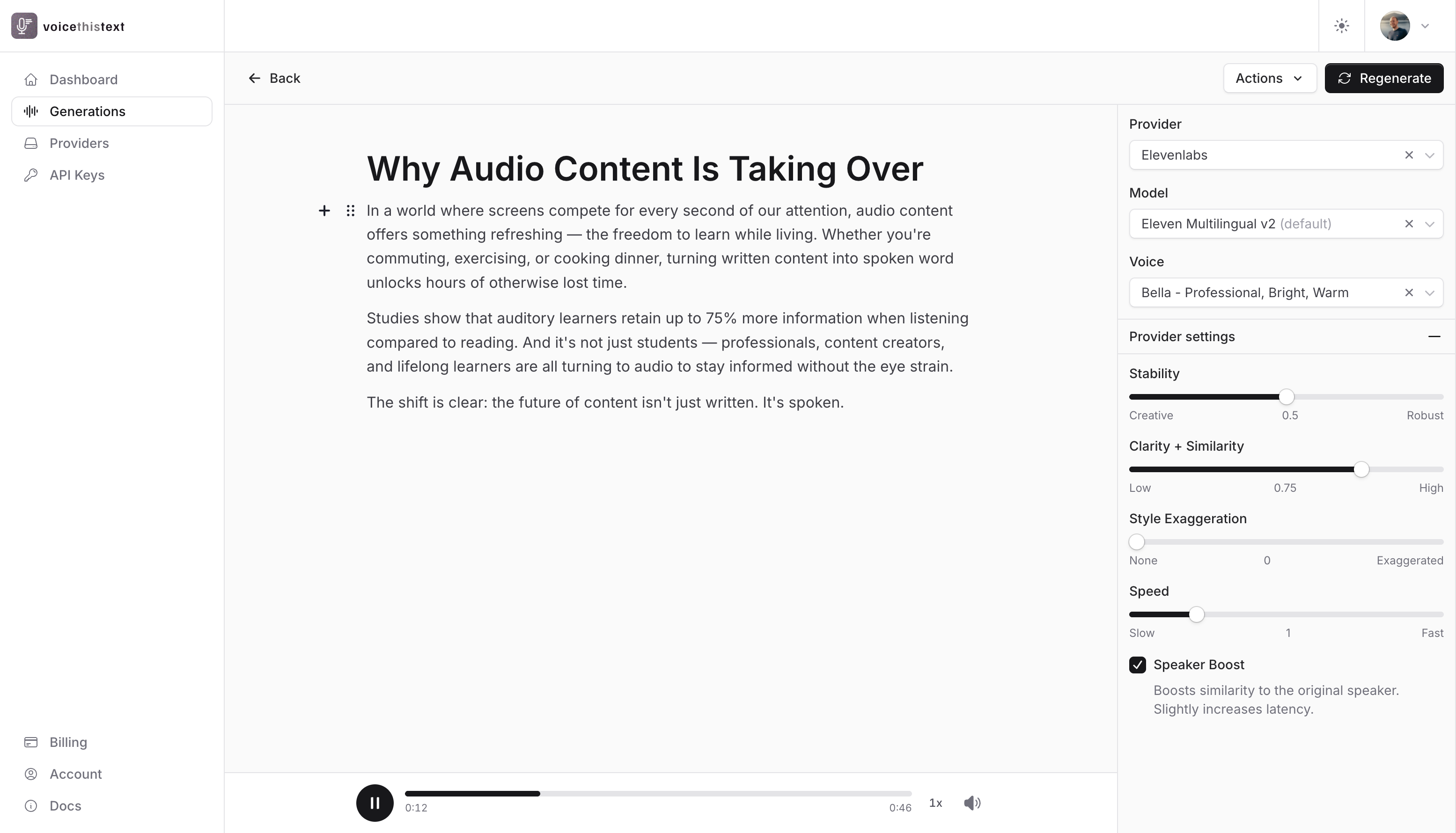 VoiceThisText app preview (light)