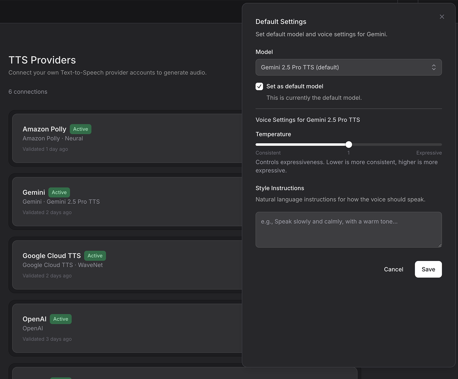 Provider gallery (dark)